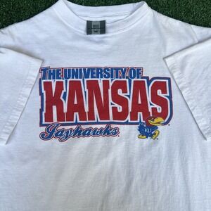 VTG Kansas T-Shirt Mens Large White Jayhawks University College J. America Y2K